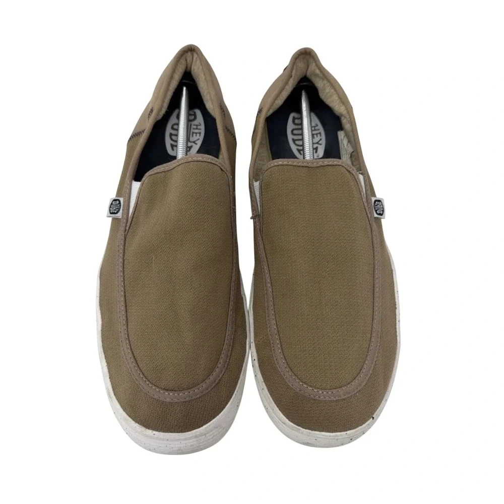 Hey Dude Wally Sox Brown Textile Slip On Loafers Speckled Sole Shoes Casual 10